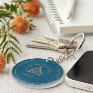 Minimalist chic Blue, Brown Real Estate Agent Keychain