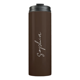Minimalist Chic Brown Script Personalized Thermal Tumbler