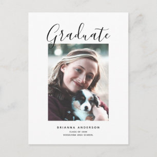 Minimalist Chic Brush Script Photo Graduation Announcement Postcard