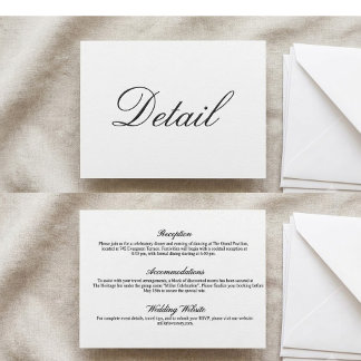 Minimalist Chic Calligraphy Wedding Details Card
