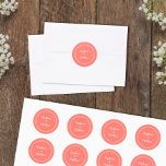 Minimalist Chic Coral Wedding Bride Groom Favour Classic Round Sticker<br><div class="desc">Simple, minimalist and chic Wedding design features bride & groom's names in a modern design with a double framed border in white on a trendy Coral background. The modern design is simple and chic. Personalize wedding details with your names in crisp white script. Be sure to see the collection link...</div>