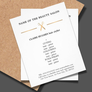 Minimalist Chic Faux Gold Scissor Hairstylist Menu