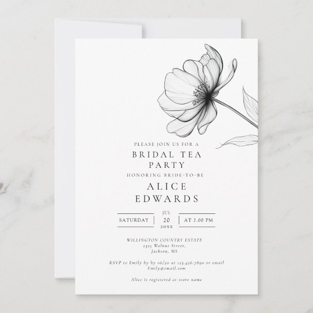 Minimalist Chic Floral Bridal Shower Tea Party Invitation (Front)