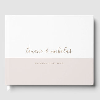 Minimalist Chic Gold White Blush Elegant Wedding Guest Book