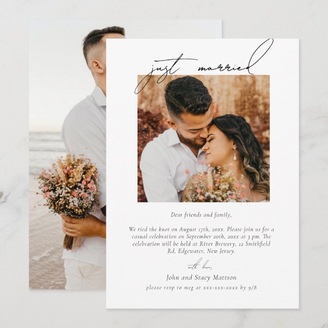 Minimalist Chic Just Married Wedding Invitation (Front/Back)