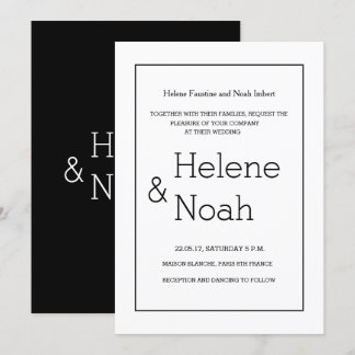 Minimalist chic modern black white simple wedding invitation