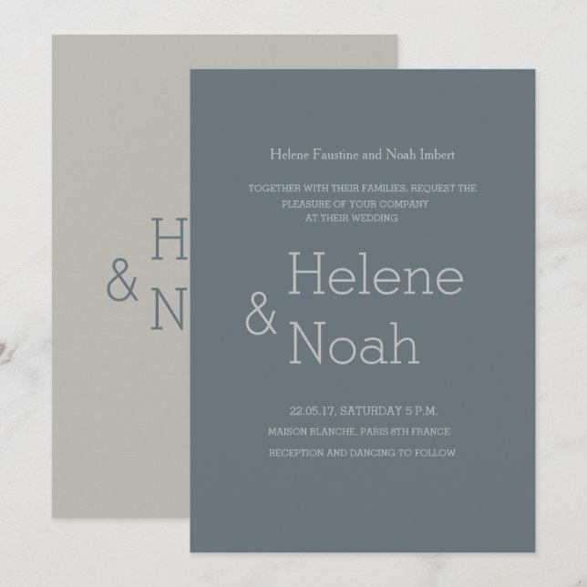 Minimalist chic modern spruce blue grey wedding invitation (Front/Back)