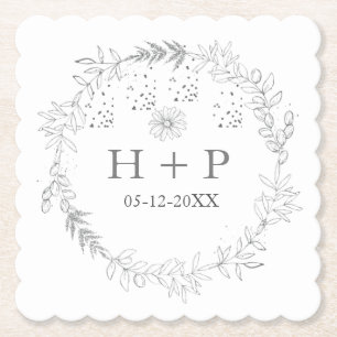 Minimalist Chic Monogram Formal Wedding Cocktail   Paper Coaster