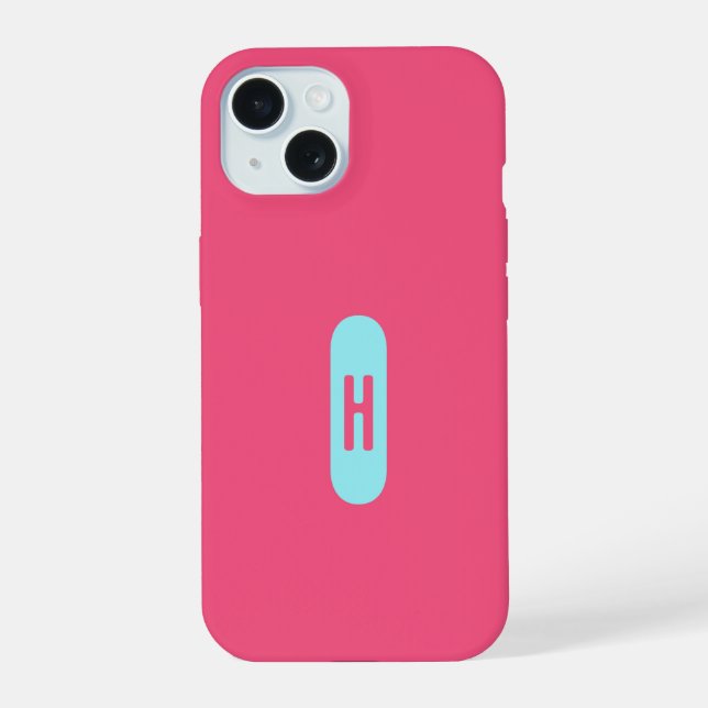 Minimalist Chic Monogram Pink Blue iPhone 15 Case (Back)
