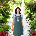 Minimalist Chic Monogram Teal Apron<br><div class="desc">Chic vintage monogram.</div>