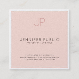 Minimalist Chic Monogram Trendy Blush Pink Luxury Square Business Card