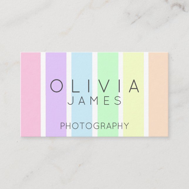 Minimalist chic multicolour pastel stripe business card (Front)