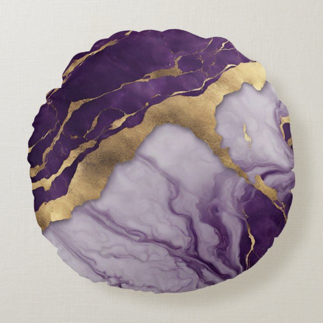 Minimalist Chic Nursery Baby Girl Purple Marble Round Pillow (Front)