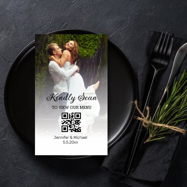 minimalist chic qr code wedding menu photo card (Creator Uploaded)