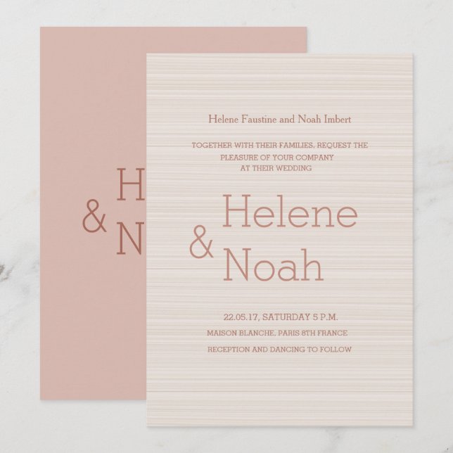 Minimalist chic rose gold stripes modern wedding invitation (Front/Back)