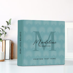 Minimalist Chic Teal Anahaw Leaf Script Monogram Binder