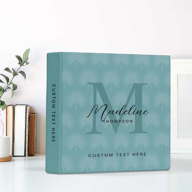Minimalist Chic Teal Anahaw Leaf Script Monogram Binder (Creator Uploaded)