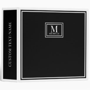 Minimalist Chic Two Boarder Monogram Name Black Binder
