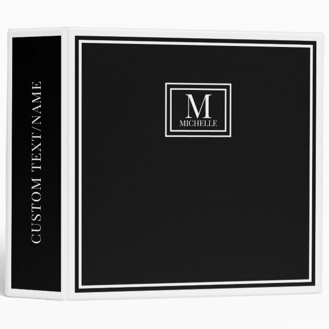 Minimalist Chic Two Boarder Monogram Name Black  Binder (Front/Spine)