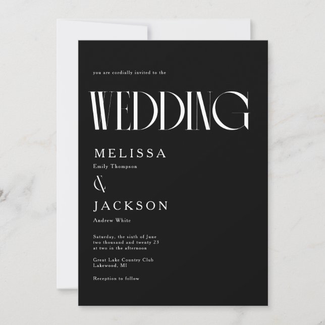 Minimalist Chic Wedding Black Invitation (Front)