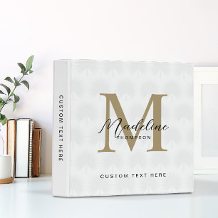 Minimalist Chic White Anahaw Leaf Script Monogram Binder
