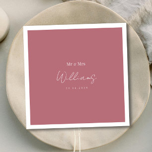Minimalist Chic: White Lettering Rose Gold Wedding Napkin