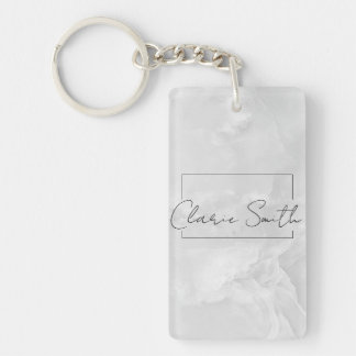 minimalist chic white marble with custom name keychain