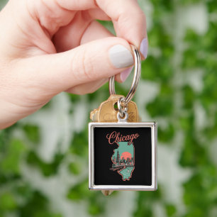 Minimalist Chicago Illinois City Logo Keychain