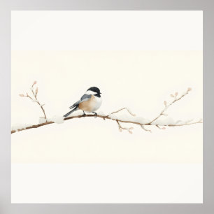Minimalist Chickadee Watercolor Canvas Art  Poster