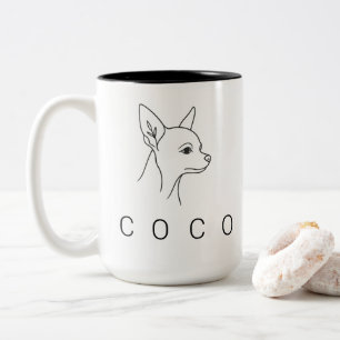 Minimalist Chihuahua One Line Art   Heritage Perso Two-Tone Coffee Mug