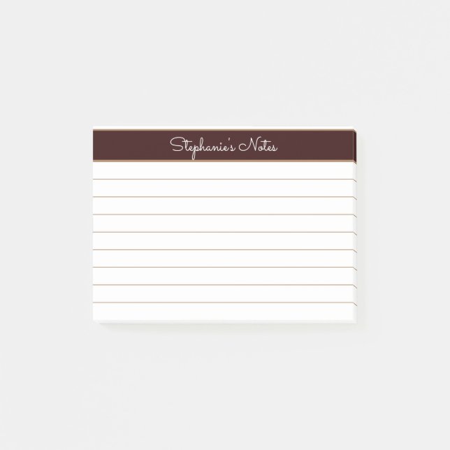 Minimalist Chocolate Brown Lined Personalized Post-it Notes (Front)
