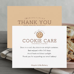 Minimalist Chocolate Chip Cookie Care Instructions Thank You Card