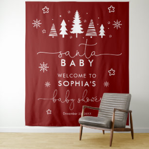 Minimalist Christmas Baby Shower Red Tapestry