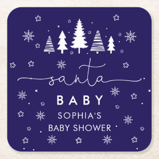 Minimalist Christmas Baby Shower Square Paper Coaster