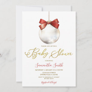 Minimalist Christmas Bauble Gold Baby Shower Invitation