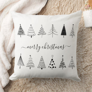 Minimalist Christmas Blank & White Trees Pattern Throw Pillow