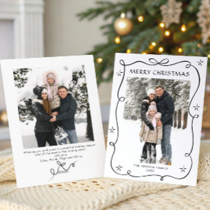 Minimalist Christmas Boho Black Bow Ribbon 2 Photo Holiday Card