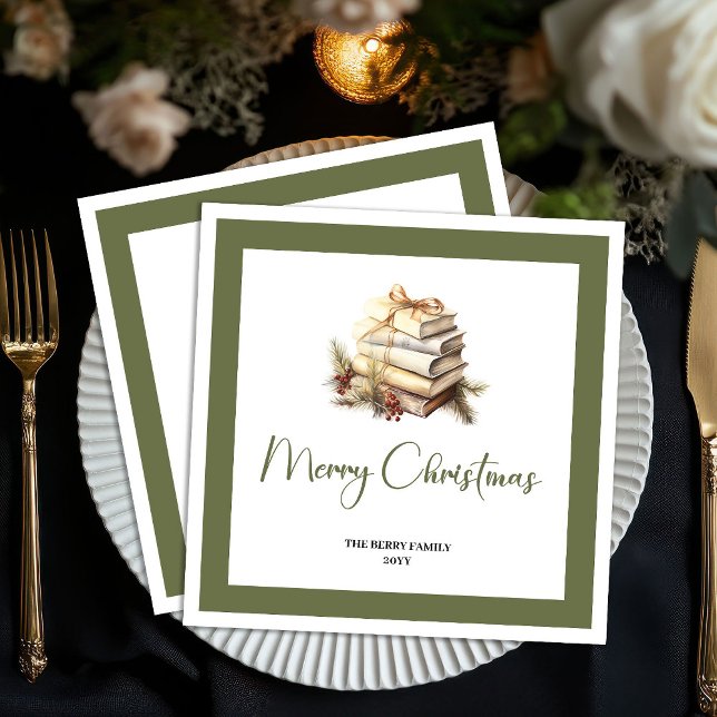 Minimalist Christmas Books Napkins Custom Family  (Minimalist Christmas Books Napkins Custom Family)