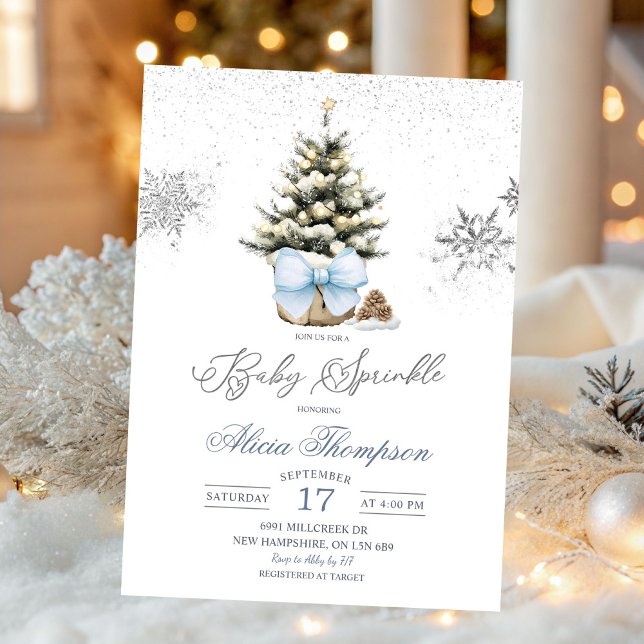 Minimalist Christmas Bow Snowflake Baby Sprinkle Invitation (Creator Uploaded)