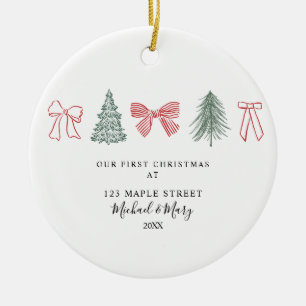Minimalist Christmas Bow & Tree First Christmas Ho Ceramic Ornament