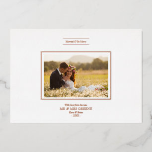 Minimalist Christmas Chic Newlyweds Photo Couple Foil Holiday Card