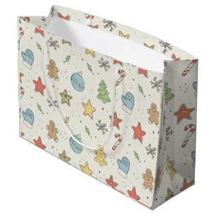 Minimalist Christmas Cookie Doodles Large Gift Bag