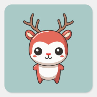 Minimalist Christmas Cute Baby Rudolph Reindeer Square Sticker