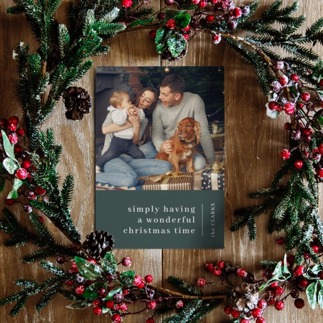 Minimalist Christmas | Forest Green Family Photo Holiday Card (Creator Uploaded)