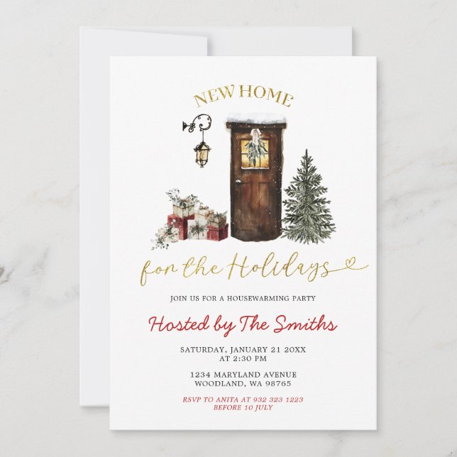 Minimalist Christmas Holiday New Home Housewarming Invitation (Front)