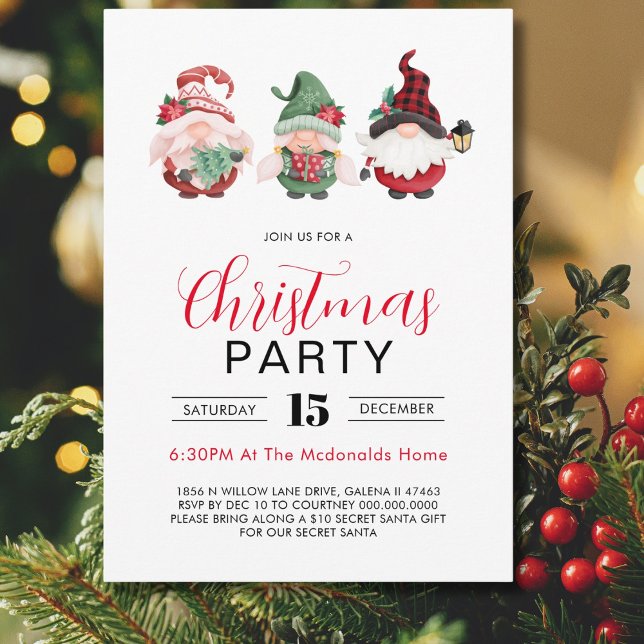 Minimalist Christmas Holiday Party Christmas Gnome Invitation (Creator Uploaded)