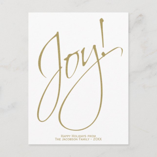 Minimalist Christmas Joy Gold & White Typography Holiday Postcard (Front)
