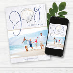 Minimalist Christmas Joy Seashell Holiday Photo<br><div class="desc">This Coastal, Nautical Christmas Joy Seashell Holiday Photo features a rustic seashell as the "o" in Joy on a background of coastal white wood, with seaside blue text. Easy to add your photo and details for a fun Christmas card! ⭐⭐NEW! Available as a digital download or printed just for you!⭐⭐...</div>