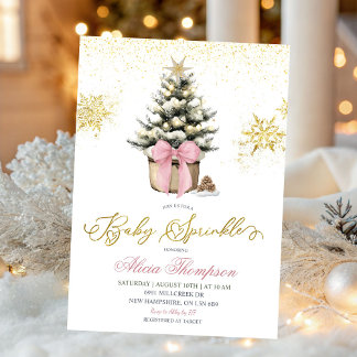 Minimalist Christmas Pink Coquette Baby Sprinkle Invitation
