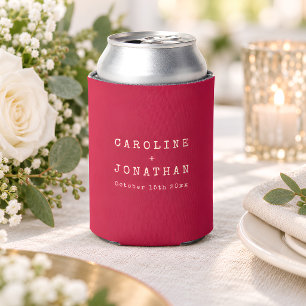 Minimalist Christmas Red Names Wedding Favour Can Cooler